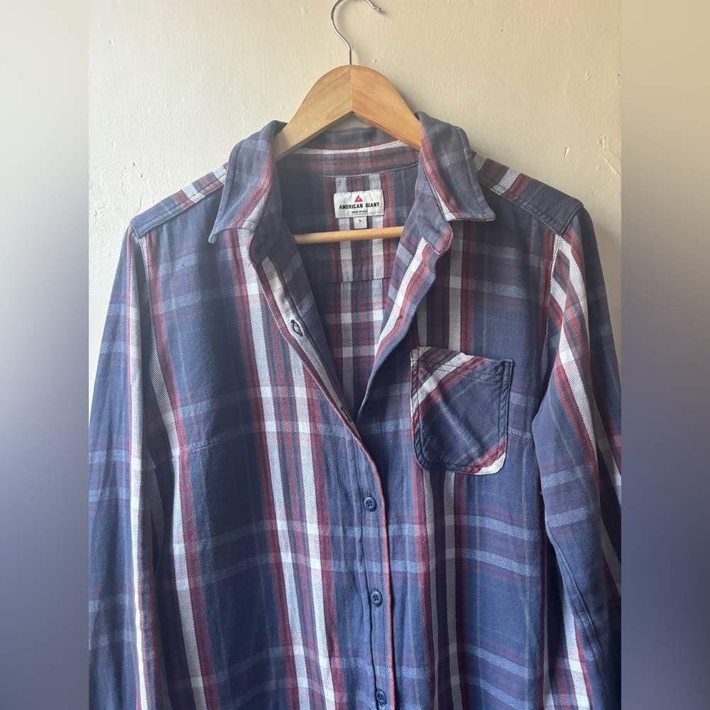 American Giant Vintage Flannel Plaid Slim Fit Women's Size Large - Picture 9 of 11